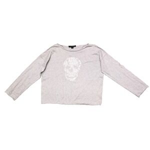 Skull Cashmere Rebel Skull Sweater Women's L Gray  Cashmere Blend Oversized Boxy